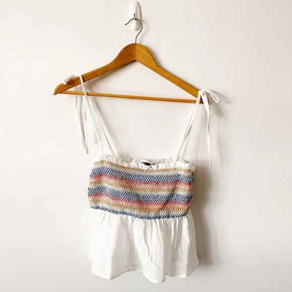 Zara Strappy Elasticized Smocked Top Rainbow Ecru NWT Size XS - Picture 5 of 10